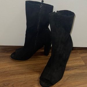Black peep toe suede heels